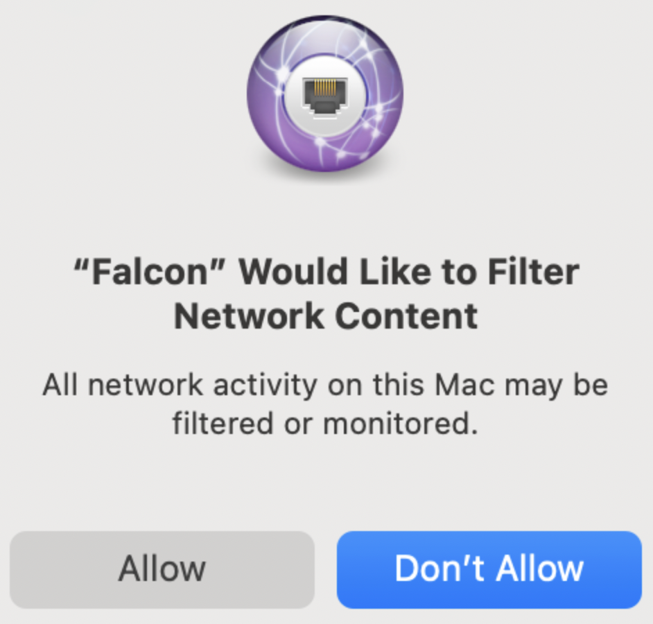 Fallcon Would Like to Filter Network Content notification