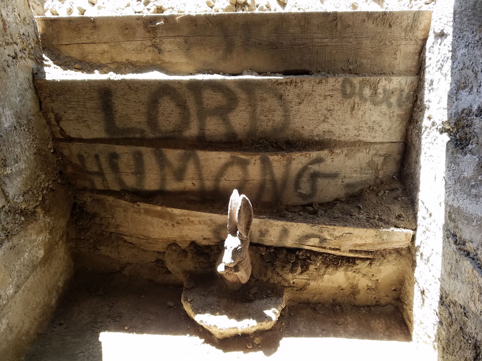 Construction Crew Finds Concrete Rabbit Beneath Eliot Hall