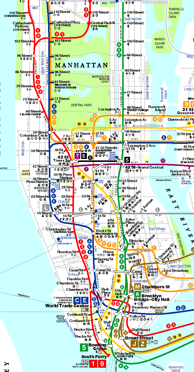 manhattan subway  map with streets