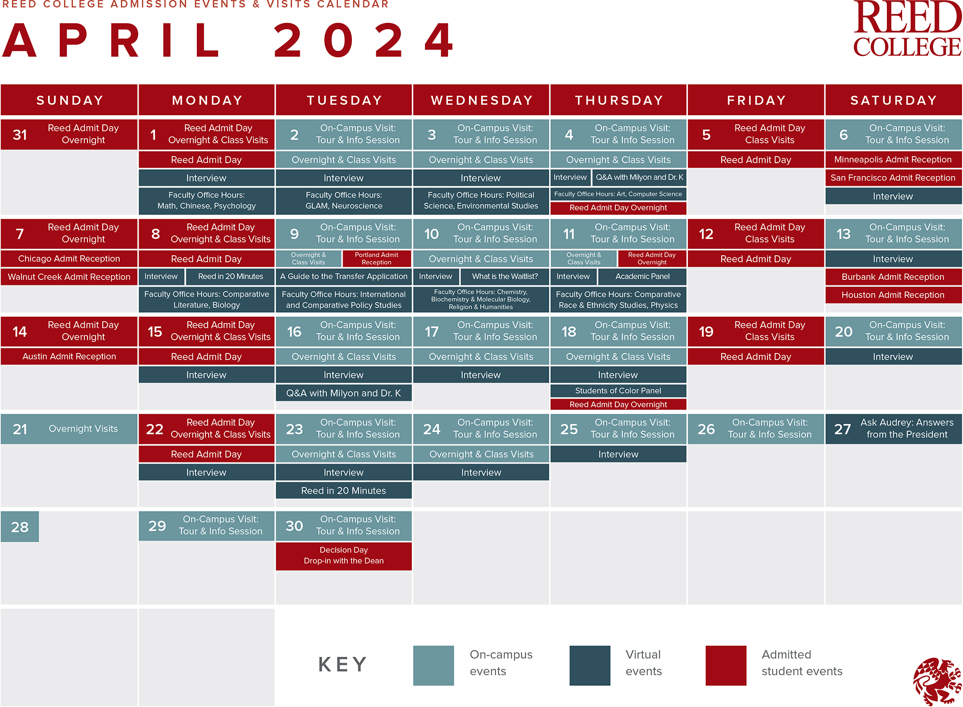 April 2024 Admission events calendar