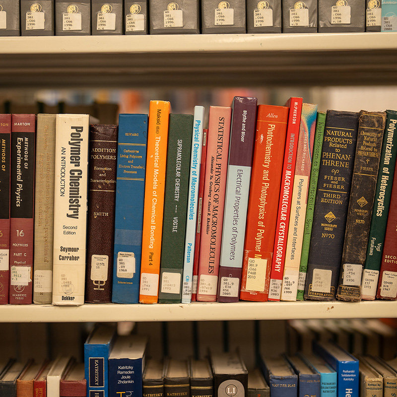 Library shelves of chemistry books
