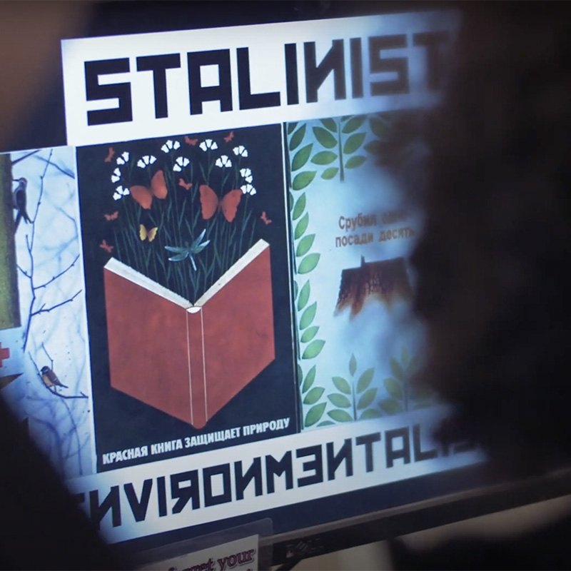 A partial glimps of a Russian book, with the word Stalinist visible