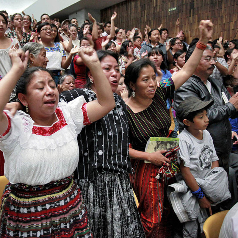 A still from the film 500 Years, a Life of Resistance, of Guatemalan people at a protest 