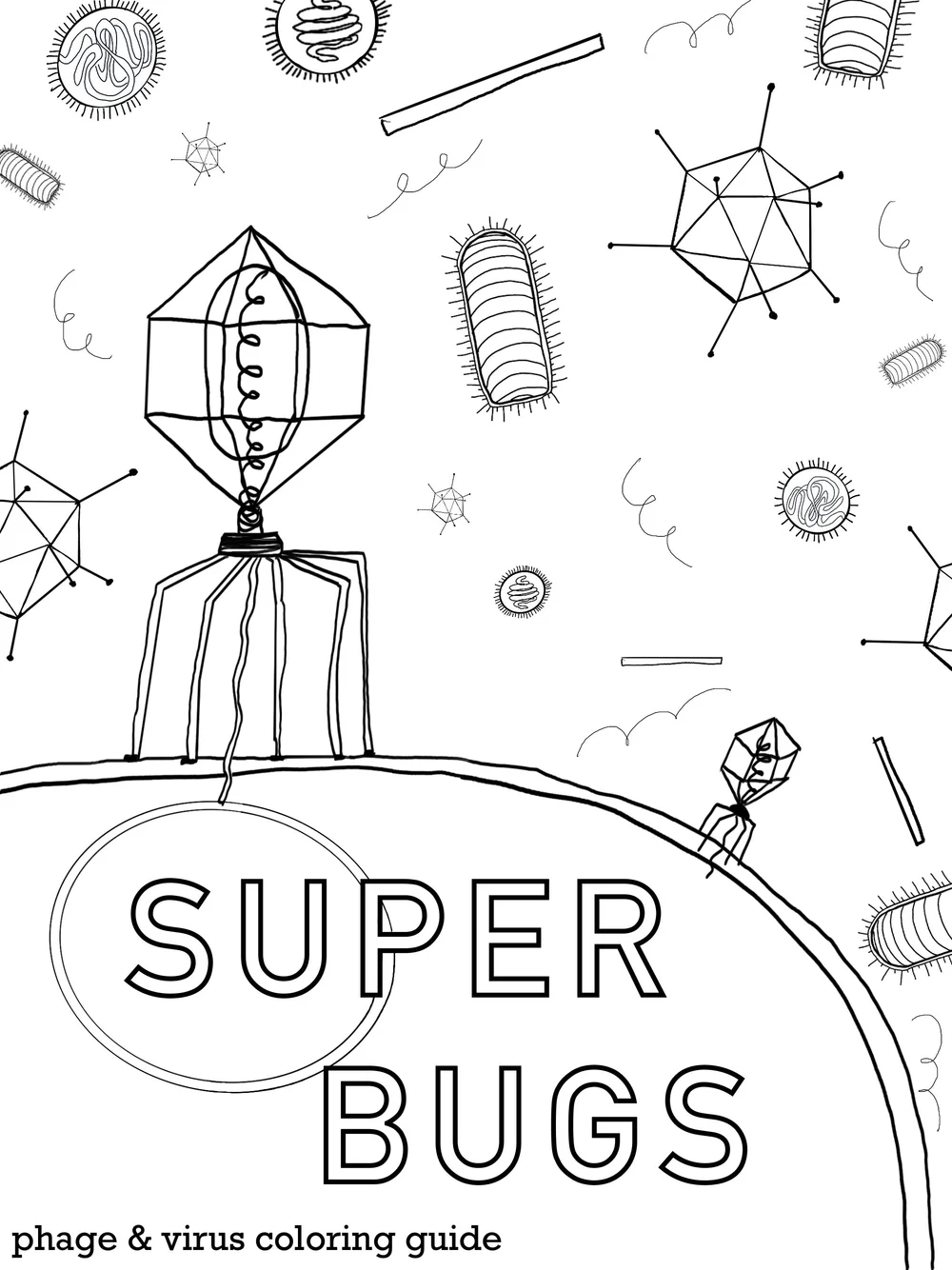 A line drawing of viruses and bacteria next to the words Super Bugs