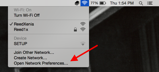 open network preferences from wifi icon in the menubar