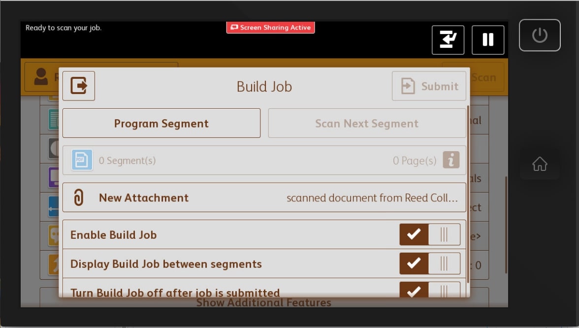 An image of the build job screen.