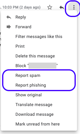 Report spam or phishing