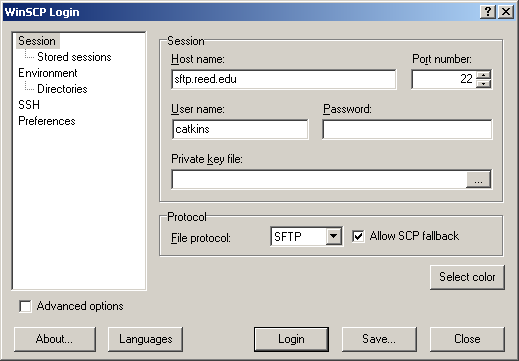 username and password for winscp login