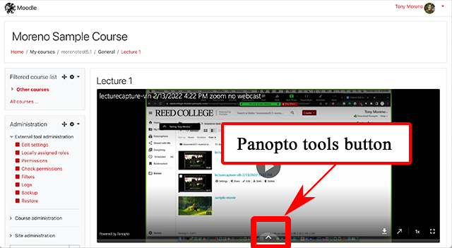panopto moodle tools button