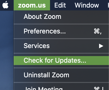 zoom.us menu, select Check for Updates...