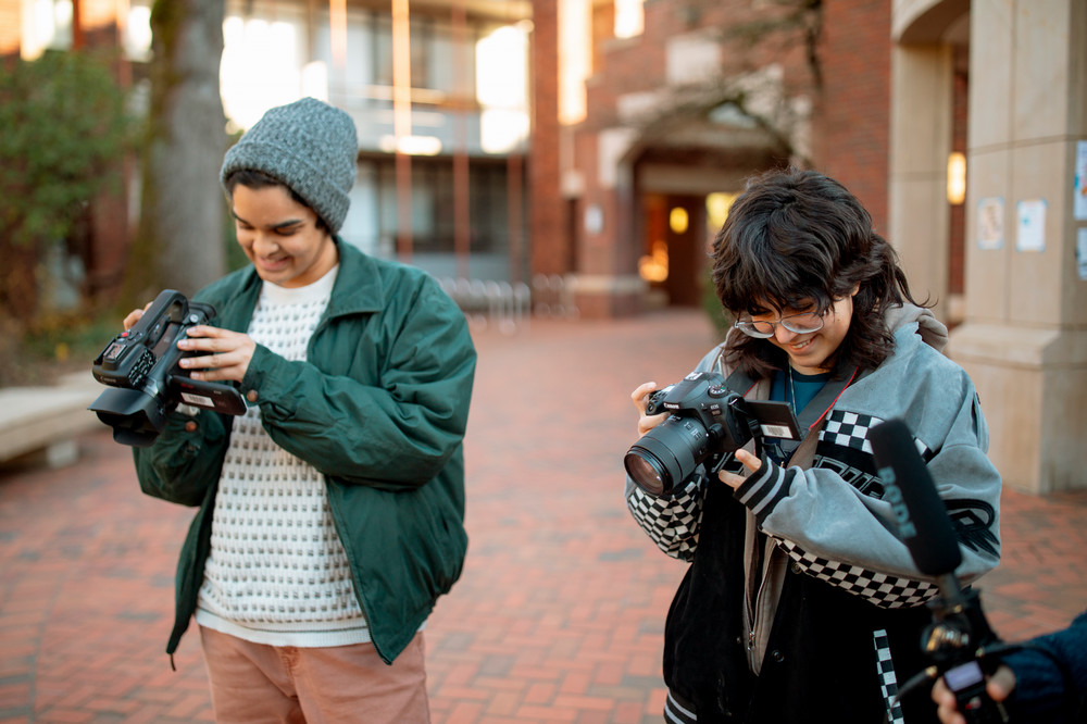 image of students in a film and media studies workshop