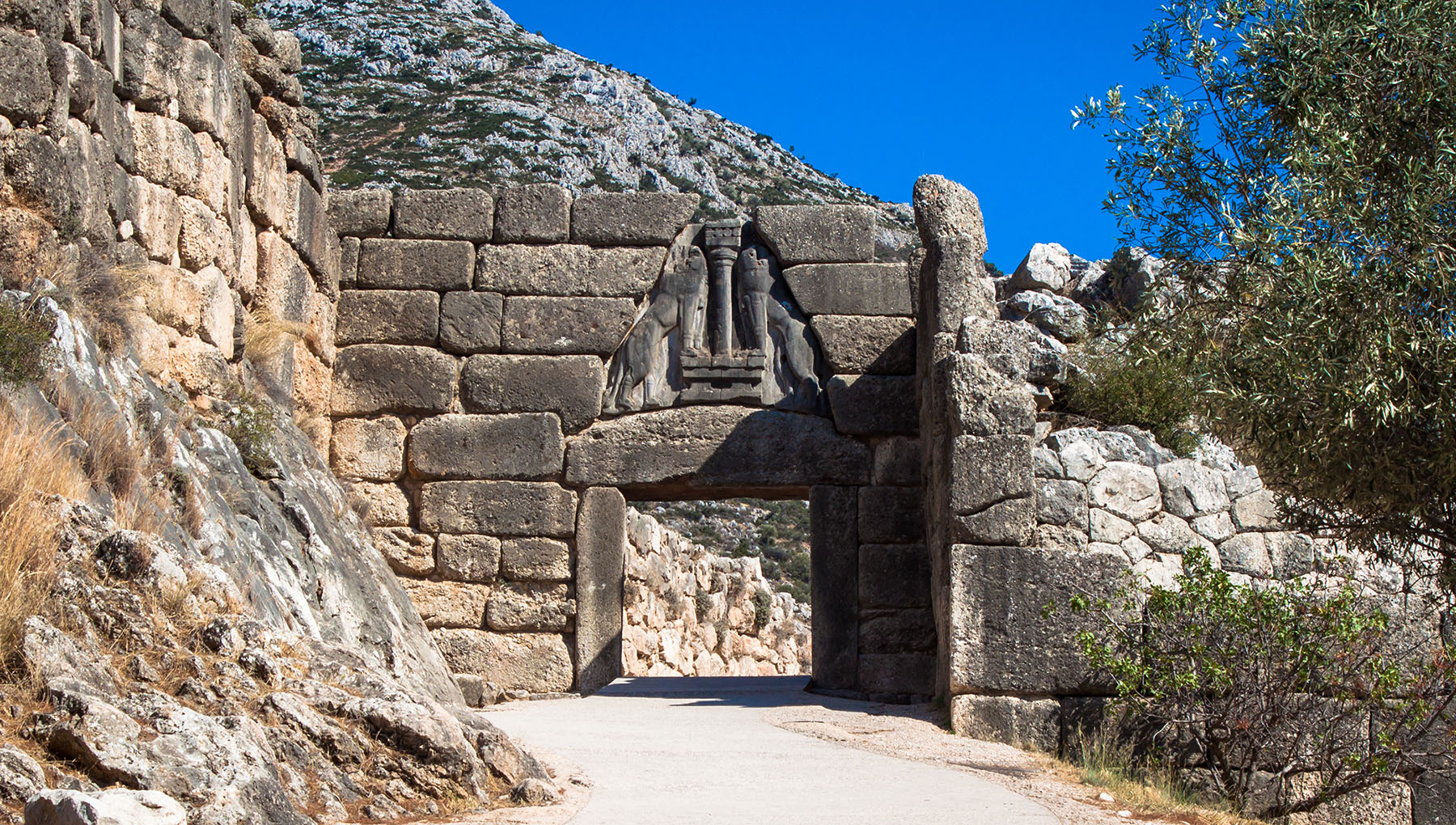 Path to the Lion Gate archeological site in Mycenae, Greece.