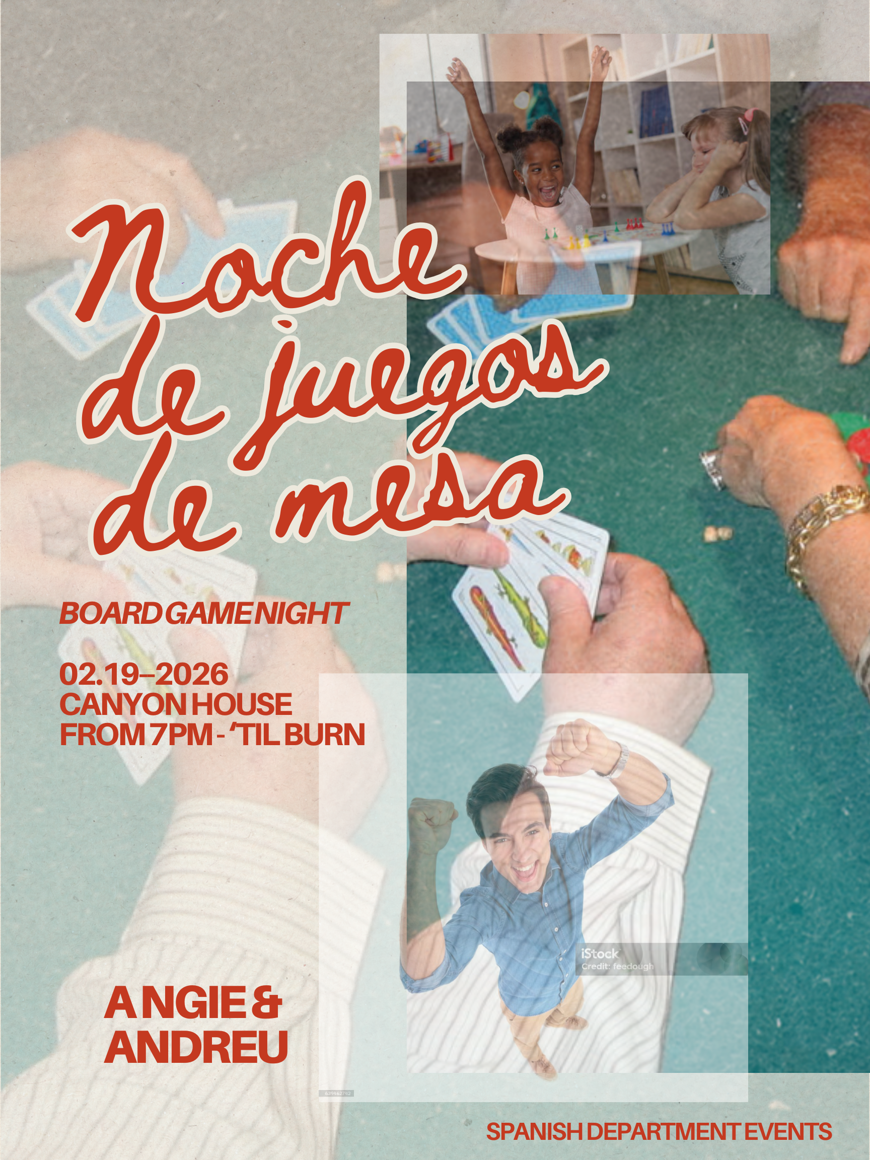 Spanish gameboard night poster for Spring 2026