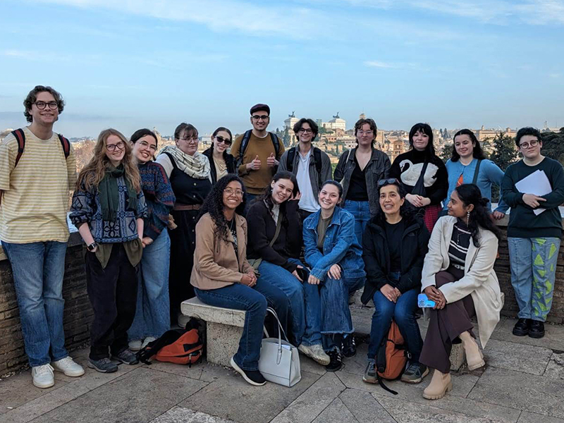 A group of study abroad students pose for a photo in Rome.
