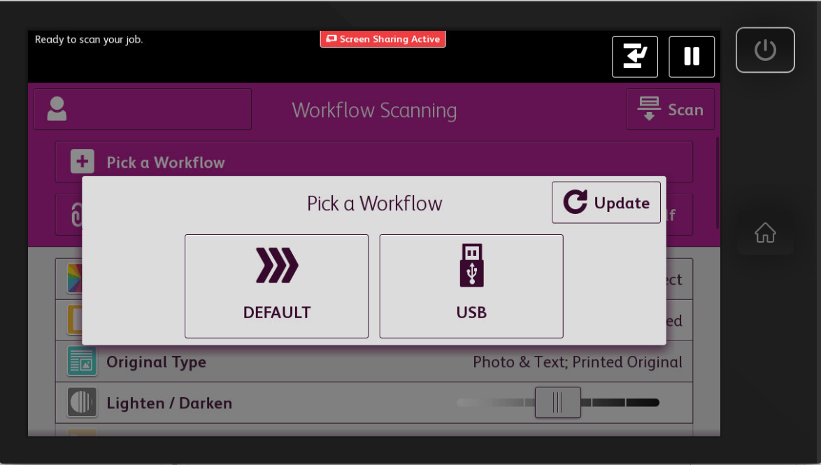A screen with the Workflow options.