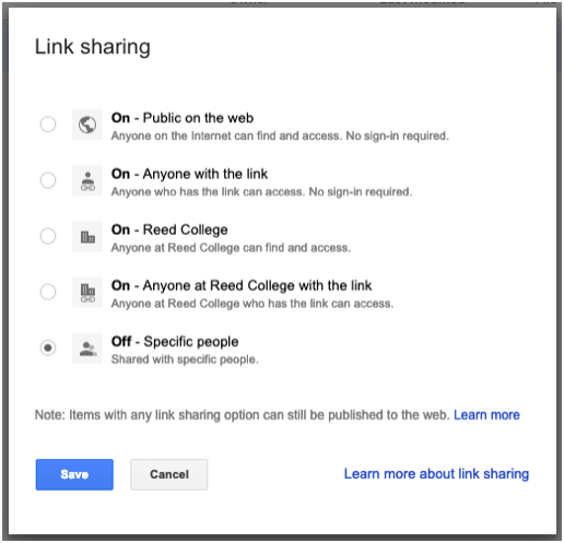 Link sharing options