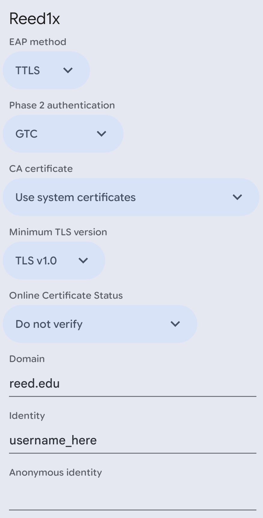 Android Reed1x settings
