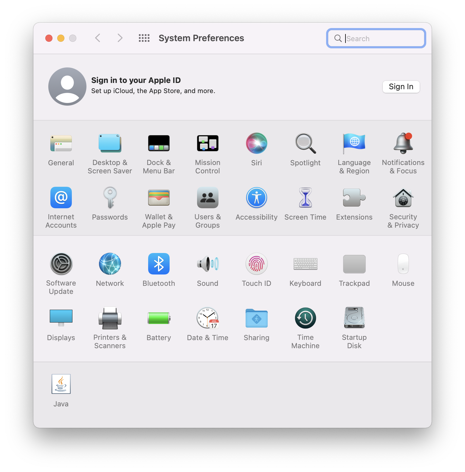 MacOS System Preferences