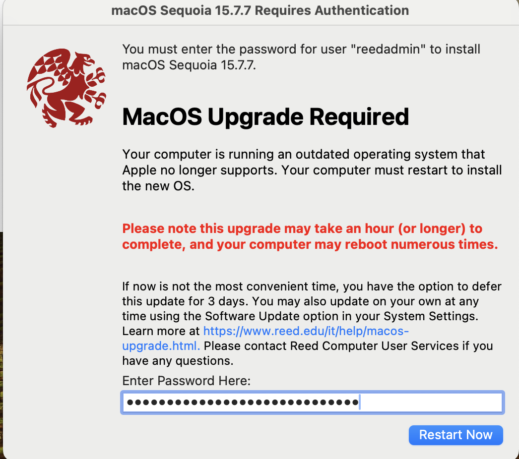 Upgrade Password Prompt
