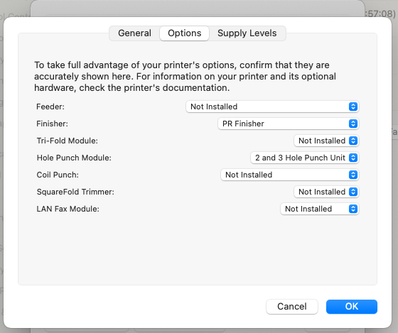 copier finisher options dialog
