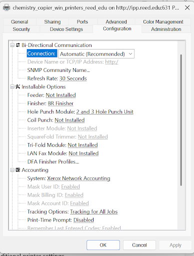 Lists accounting code setting.