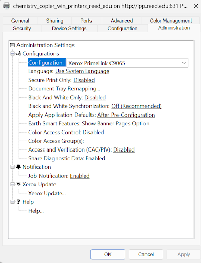 Lists the configuration settings.