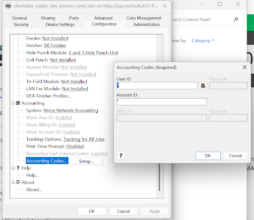 Shows printer id setting.