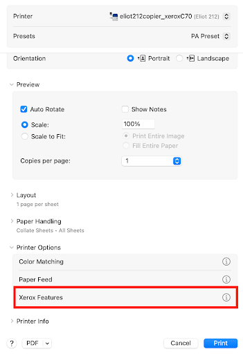 Lists xerox features.