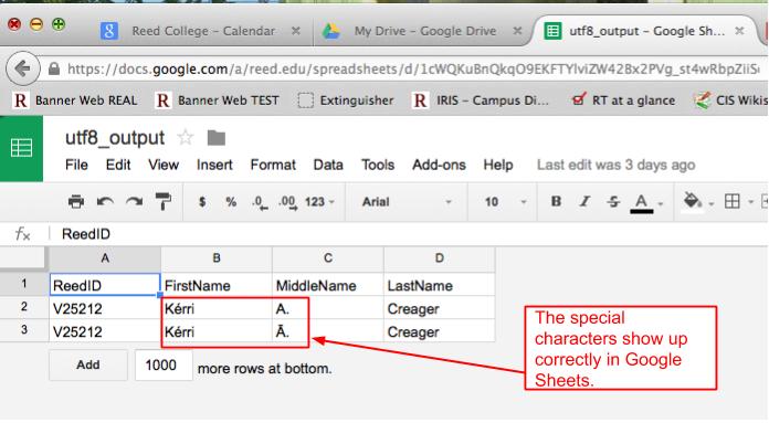 Google Sheets preserves special characters