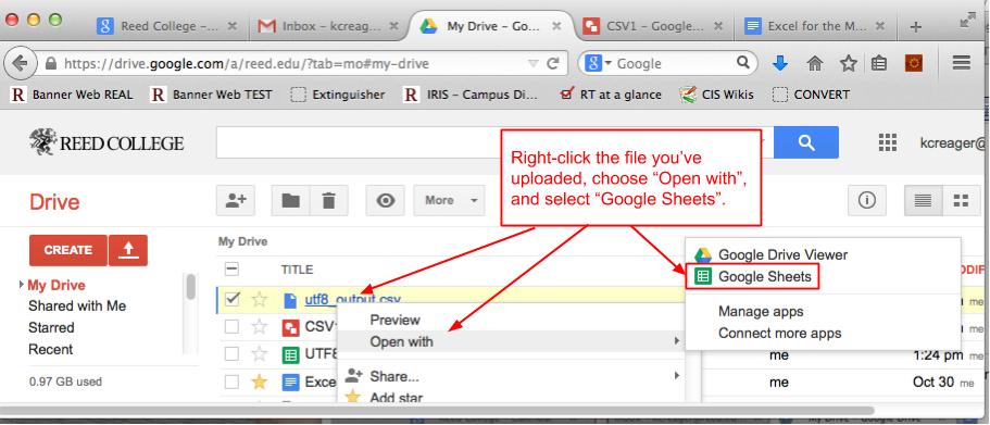 Open file in Google Sheets