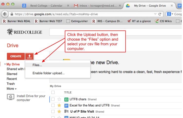 Load csv into google drive