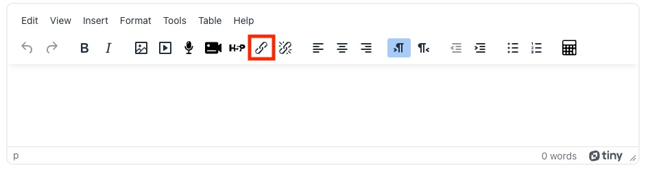 Link icon in the TinyMCE editor