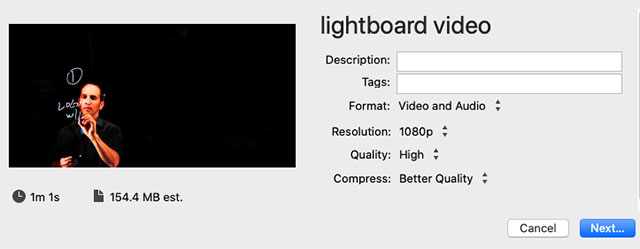 lightboard imovie export settings