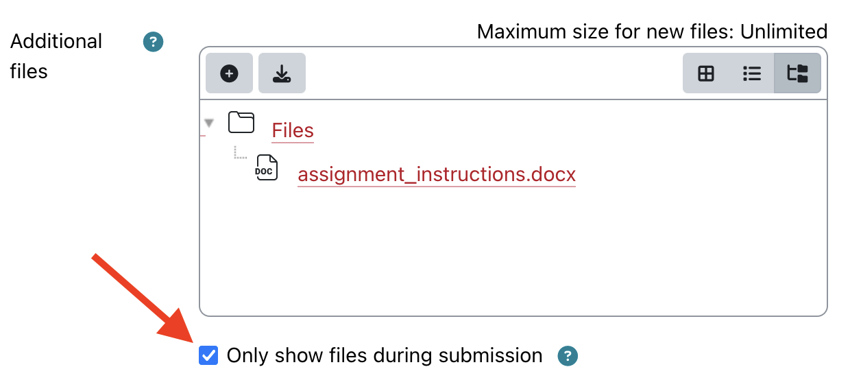 Location of checkbox to only show files during submission.