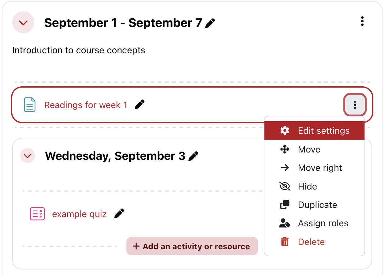 Edit settings selected from the edit menu.