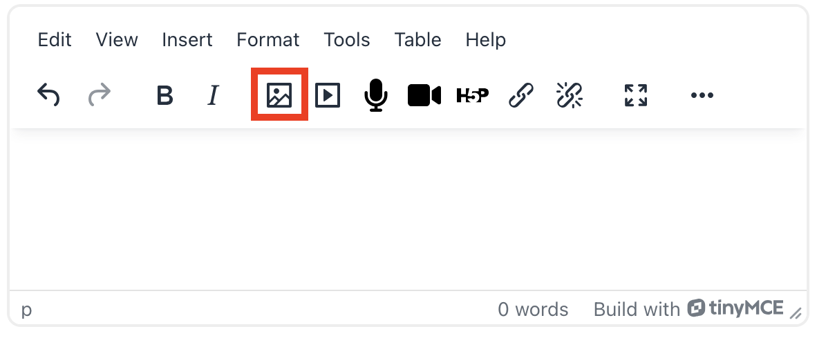 TinyMCE editor toolbar showing the image option.