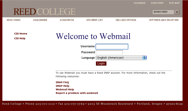 Login page