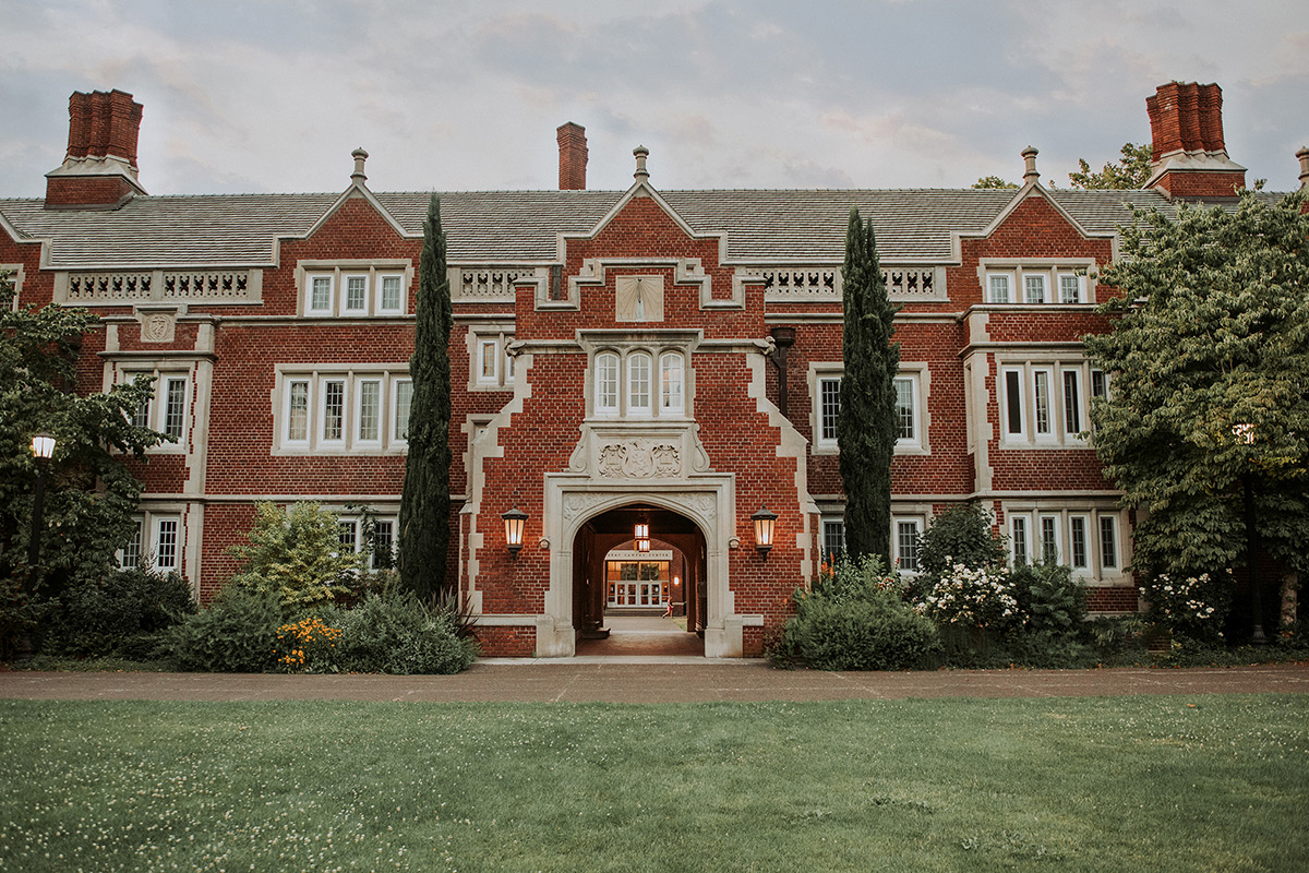 A view of Old Dorm Block from the front lawn.