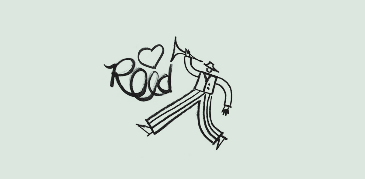 illustration of person blowing a horn with a heart and REED coming out of it