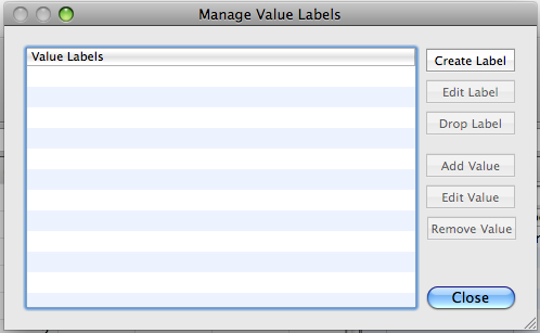 Manage value labels window