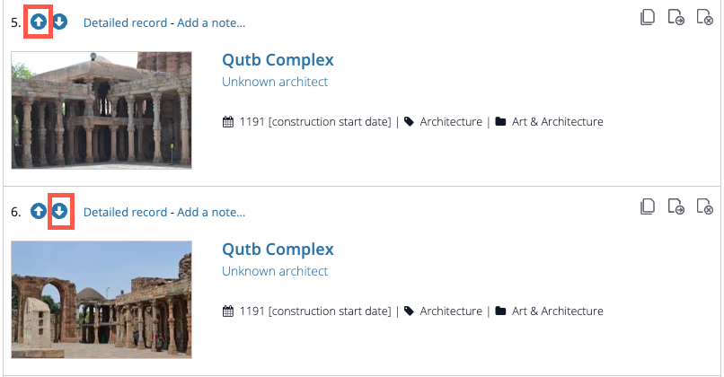 Reordering images by using the directional arrow icons