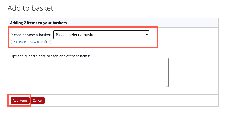 Select which basket to add your image