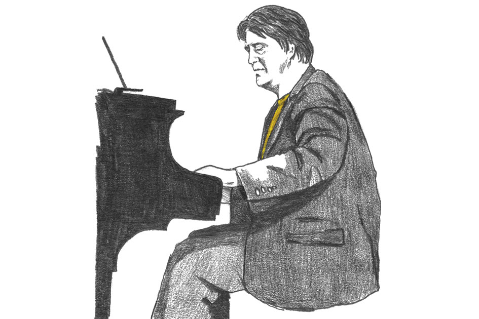 drawing of Sherman playing piano