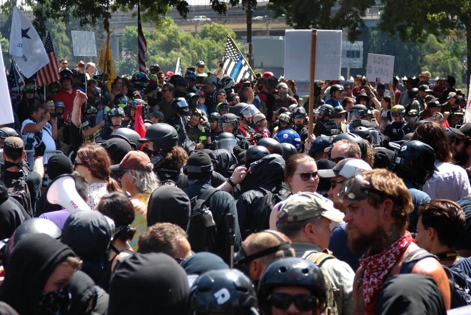 Patriot Prayer rally and counterprotest in Portland on August 4, 2018. (Photo credit:&amp;#160;Old White Truck, licensed under&amp;#160;https://creativecommons.org/licenses/by-sa/2.0/)