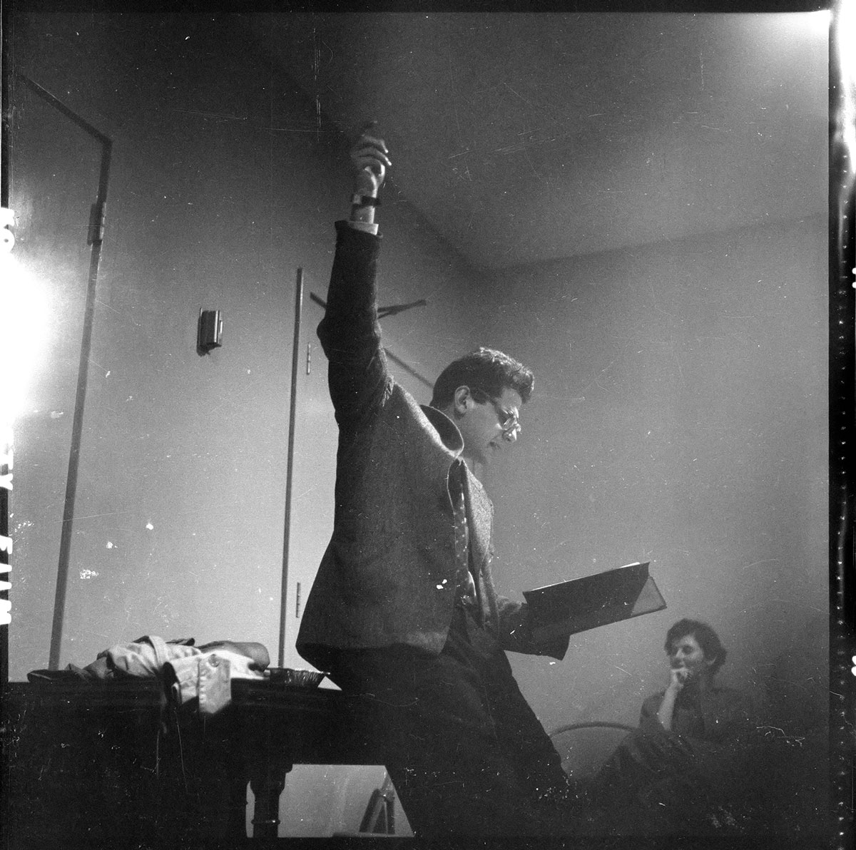 Black and white photo of Allen Ginsberg performing Howl