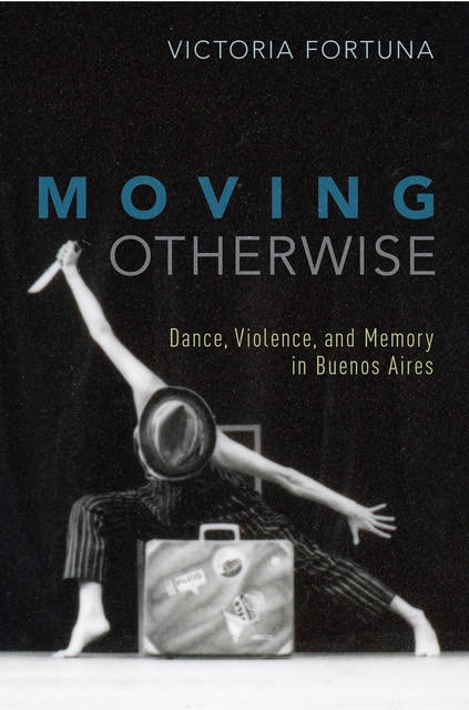 Book cover for Moving Otherwise depicting a person on a chair arms splayed dramatically in front of a suitcase