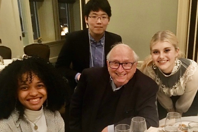 Dan Greenberg &amp;#8217;62 (center) surrounded by Reed students who won the President&amp;#8217;s Summer Fellowship, which was established by Dan and his wife, Susan Steinhauser, in 2012.