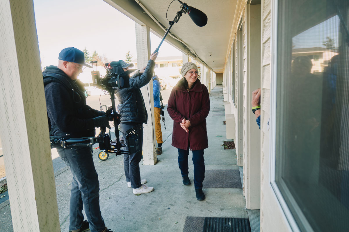 The OTF team onsite to interview residents of a motel-turned-emergency shelter, part of a project for Multnomah County’s Joint Office of Homeless Services.