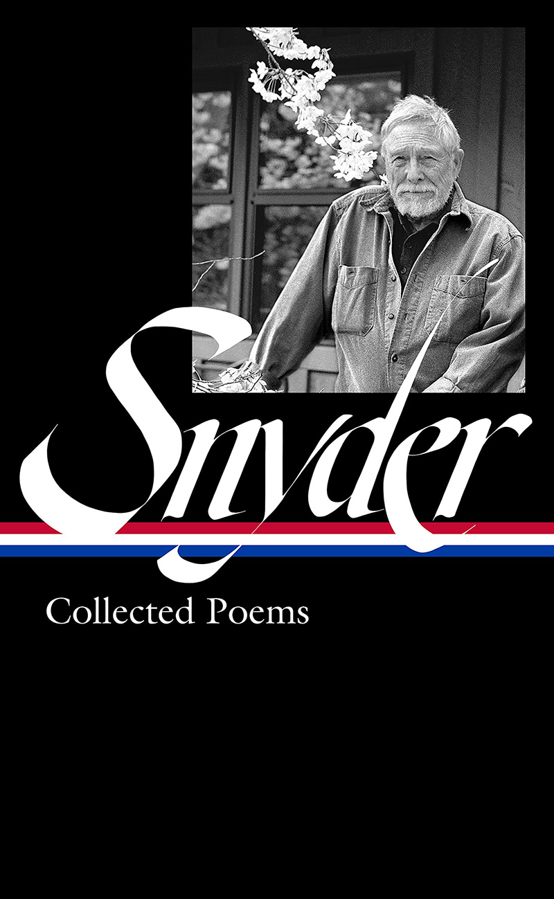 Cover of book with black cover and black and white photo of Gary Snyder
