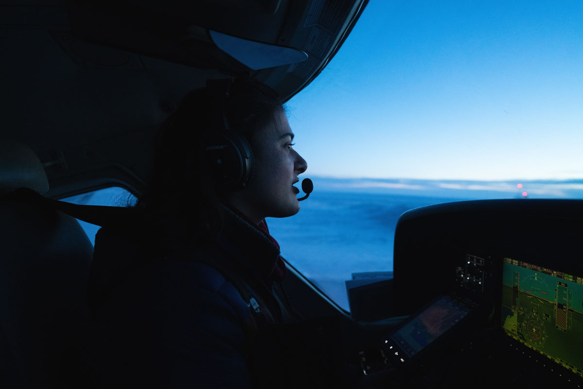 Lana Tollas &amp;#8217;19 pilots a Cessna Caravan over northern Alaska in December.